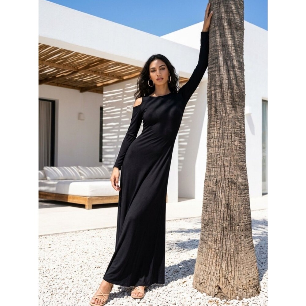 Silence + Noise Black Cold-Shoulder Maxi Dress | Cruise Wear NWOT size M